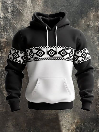 Men's Retro Distressed Contrast Color Hooded Casual Sweatshirt Set
