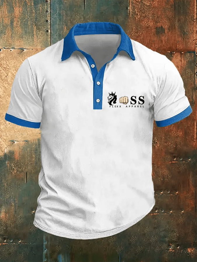 Men's Retro Letter Design Printed Casual Polo Shirt