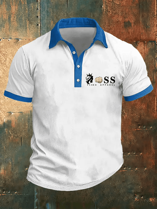Men's Retro Letter Design Printed Casual Polo Shirt