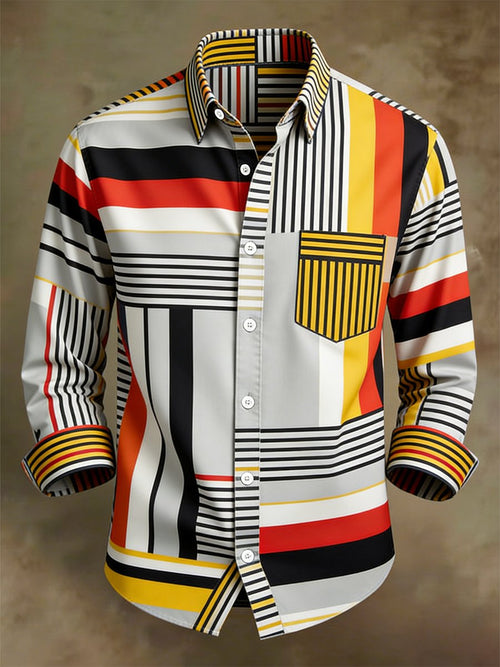 Men's Retro Business Bag House Geometric Long-Sleeve Shirt