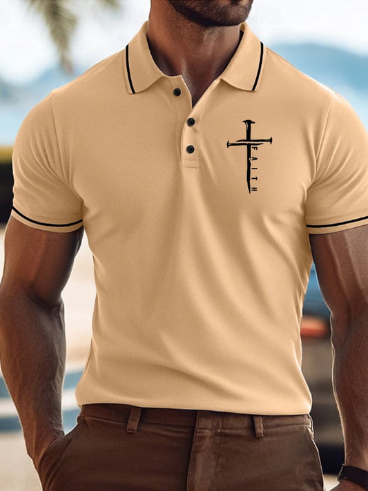 Men's Faith Cross Printed Casual Polo Shirt