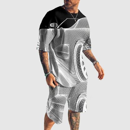 Mens Casual Fashion Car Print Two Piece Set