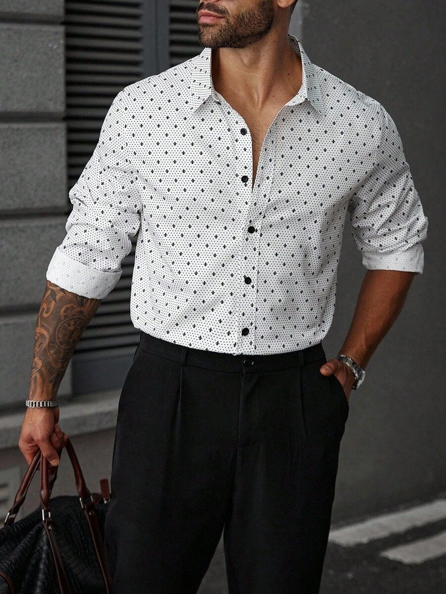 Men's Street Style Business Casual Printed Long Sleeve Shirt