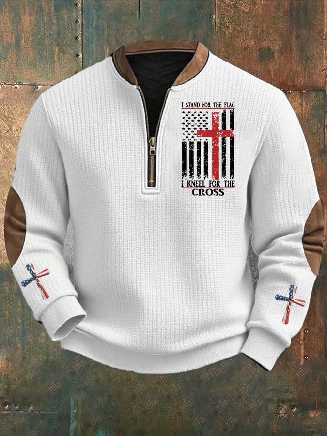Men's I Stand For The Flag I Kneel for The Cross Faith Print Sweatshirt