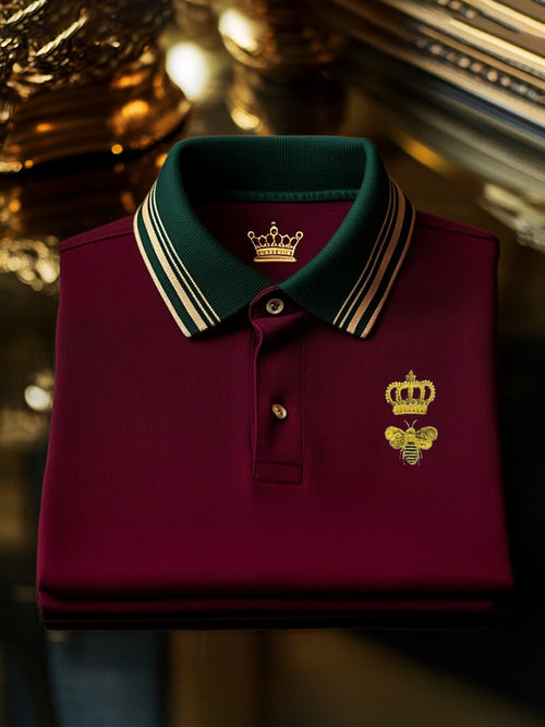 Men's Classic Business Check Button Short Sleeve Polo Shirt