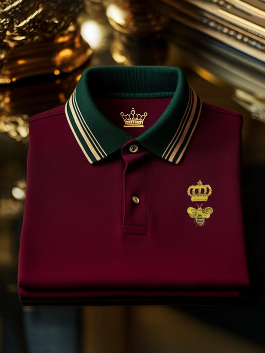 Men's Classic Business Check Button Short Sleeve Polo Shirt