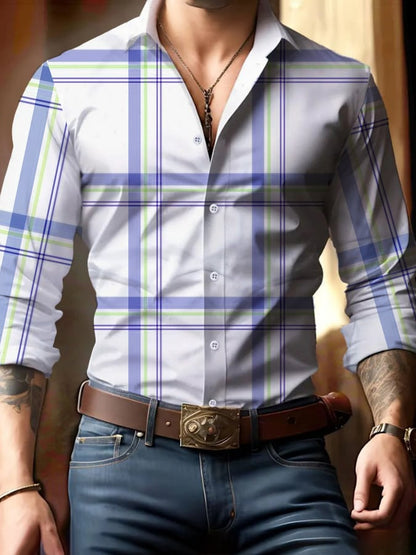 Men's Casual Business Checkered Print Shirt