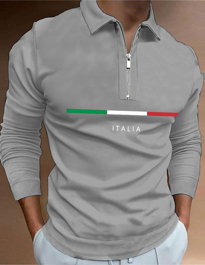 Men's "Italy" printed zip-up polo shirt