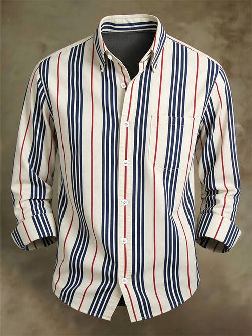 Men's Business Casual Striped Long-Sleeved Shirt