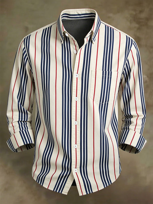 Men's Business Casual Striped Long-Sleeved Shirt