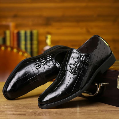 Men's Exotic Skin British Business Buckle Gradient Leather Shoes