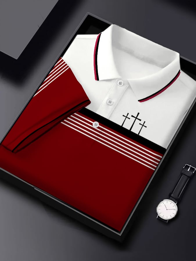 Men's Retro Faith  Casual Printed Short Sleeve Polo Shirt