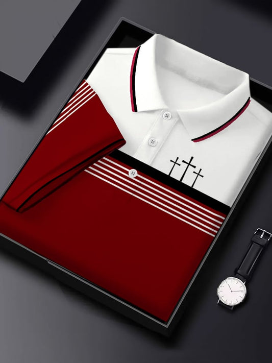 Men's Retro Faith  Casual Printed Short Sleeve Polo Shirt