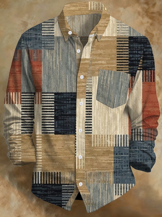 Men's Retro Abstract Art Print Comfortable Business Style Shirt