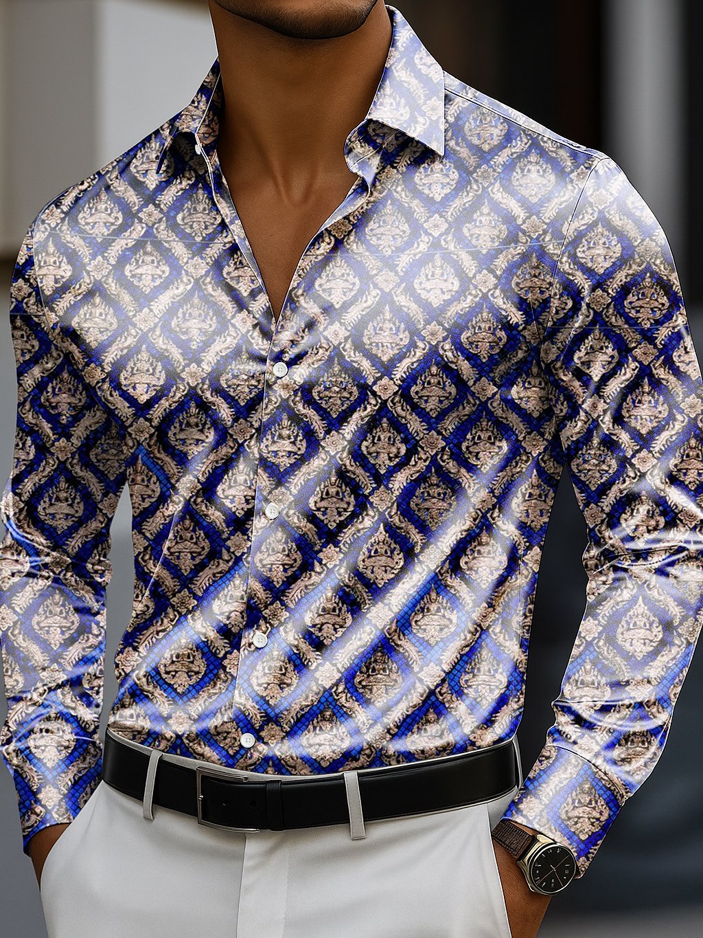 Men's Classic Business Casual Luxe Long Sleeve Button Down Shirt