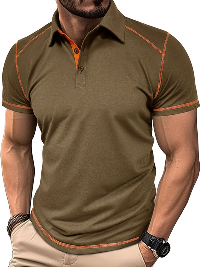 Men's Color Blocking Polo Collar Short Sleeved Polo Shirt