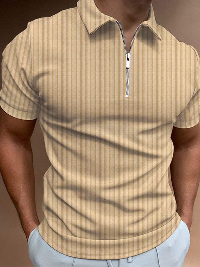 Polo Neck Zip Stripe Top