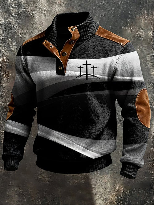 Men's Casual Retro Cross Color Block Print Long-Sleeve Sweatshirt-Fast Shipping