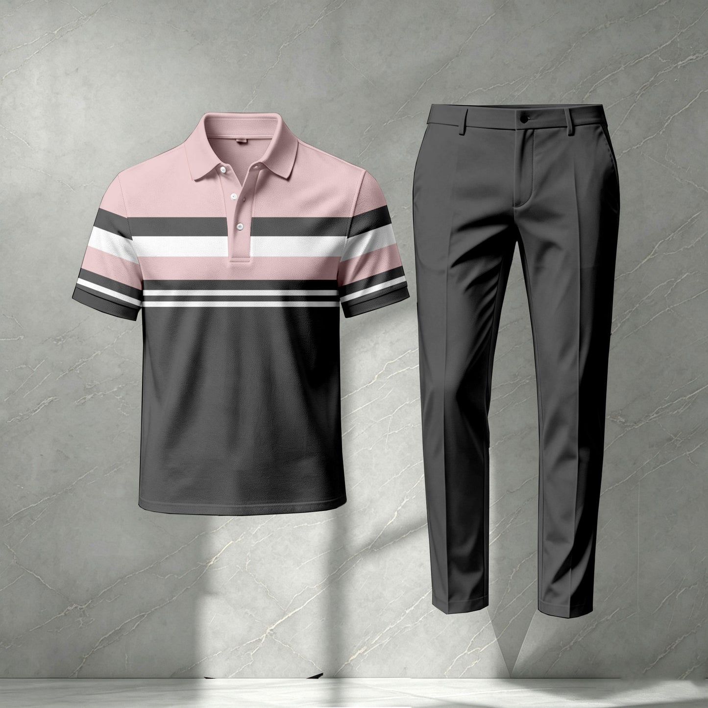 Men's Two-Tone Short-Sleeve Polo Shirt and Pants Set
