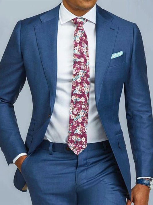 Men's Business Single-Breasted Solid Color Two-Piece Suit