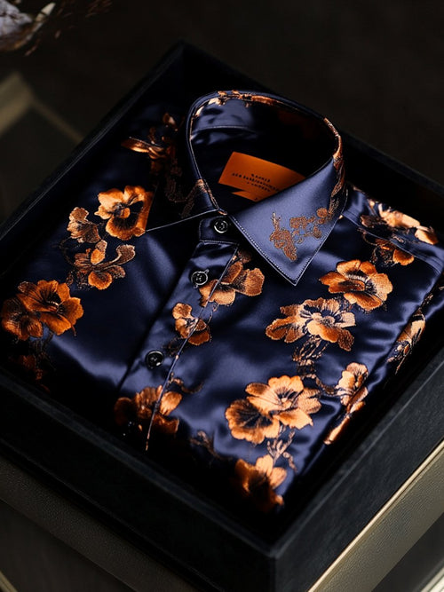 Men's Floral Hawaiian Business Long Sleeve Shirt