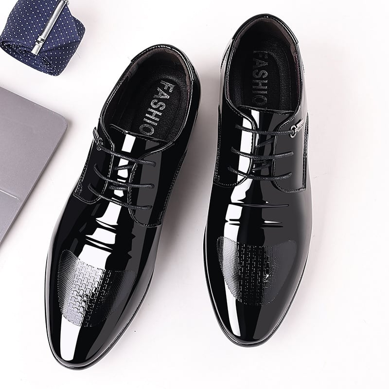 Men's Comfortable British Business Lace-up Patent Leather Shoes