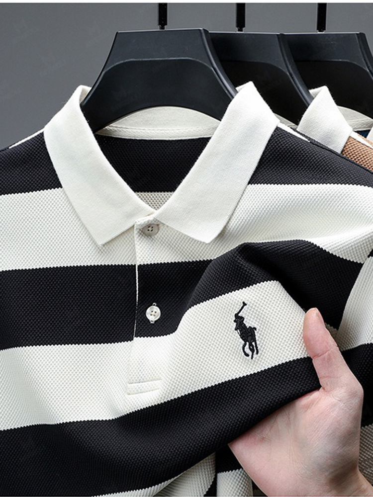 Men's Fashion Business Style Letter Printed Waffle Casual Short Sleeve POLO Shirt