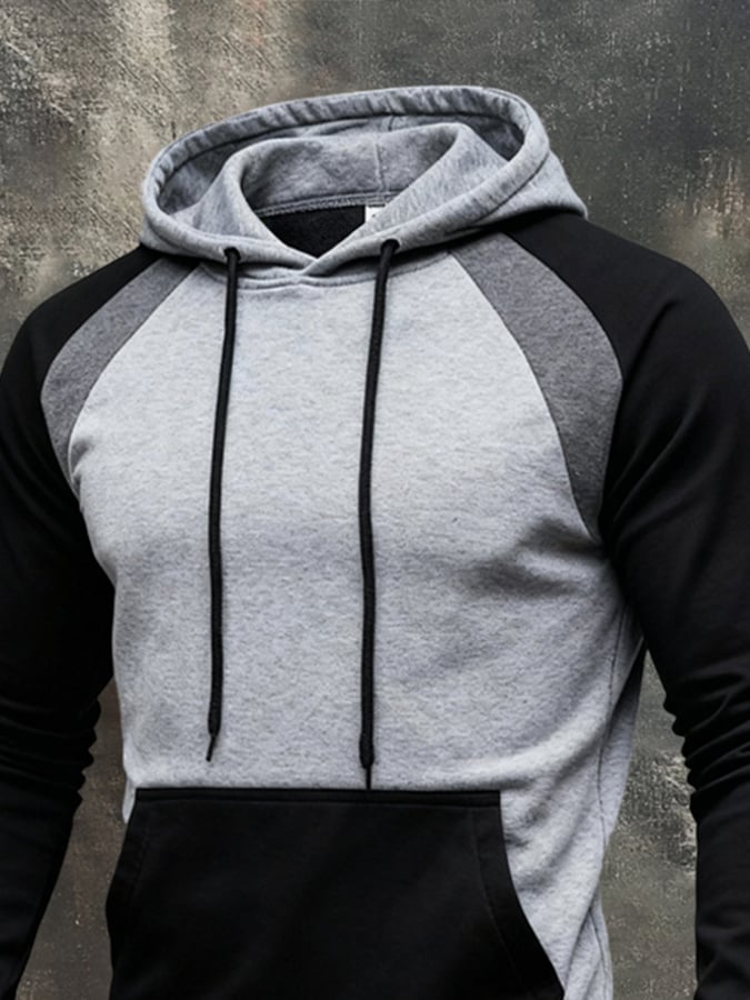 Men'S Stylish Color-Blocked Hooded Sweatshirt