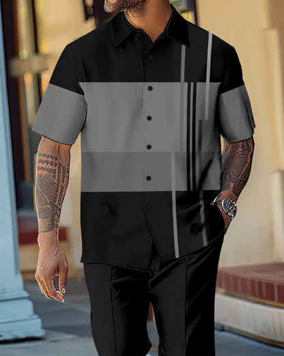 Men's Gradient Color Block Short Sleeve Shirt Walking Suit 1143
