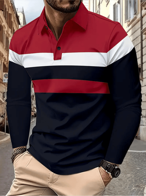 Men's Business Casual Striped Long-Sleeved Polo Shirt