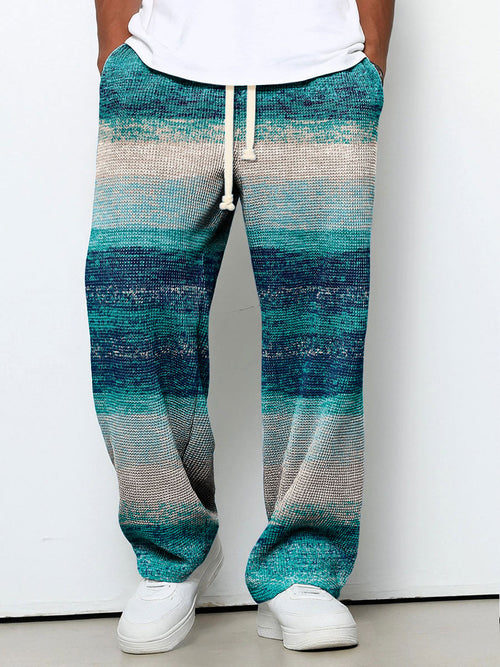 Men's Geometric Gradient Art Printed Waffle Casual Pants