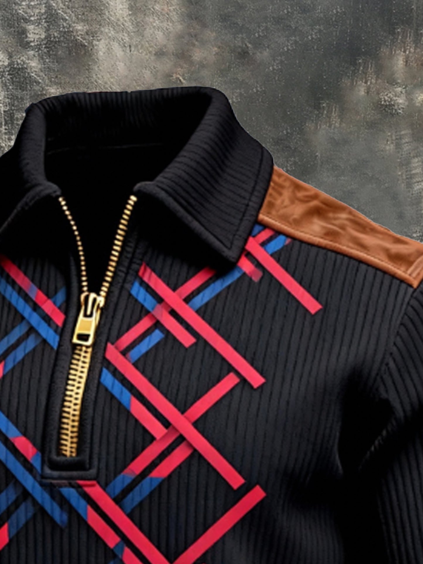 Men's Vintage Color-Block Printed Zip-Up Hoodie