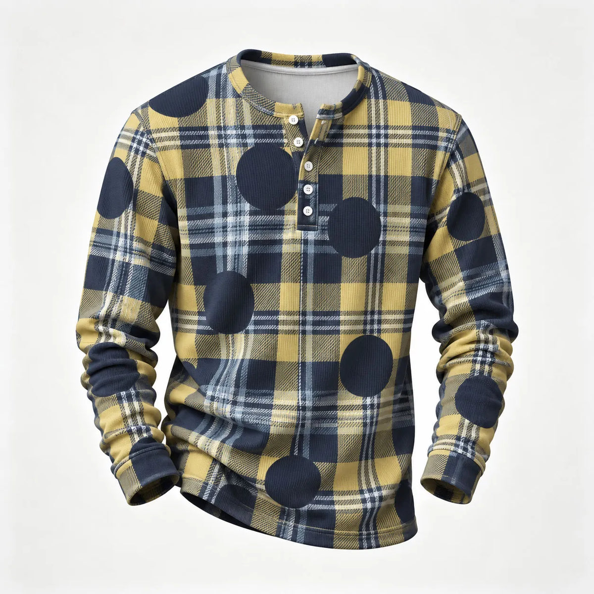 Men's Printed Henley-Neck Long-Sleeve Shirt