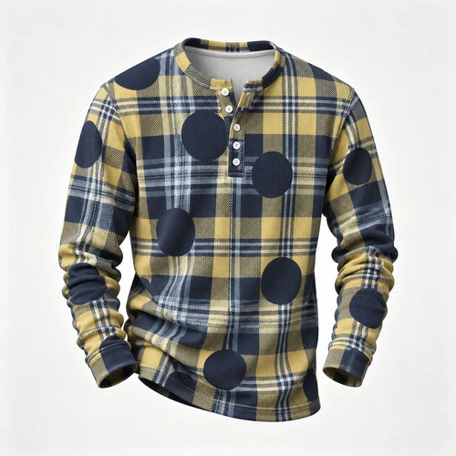Men's Printed Henley-Neck Long-Sleeve Shirt