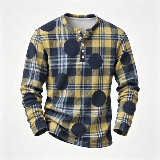 Men's Printed Henley-Neck Long-Sleeve Shirt