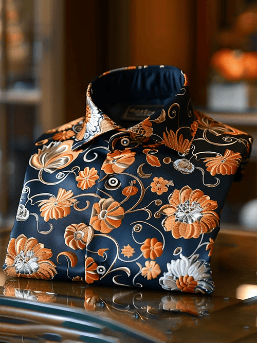Men's Satin Luxe Print Short Sleeve Button Shirt
