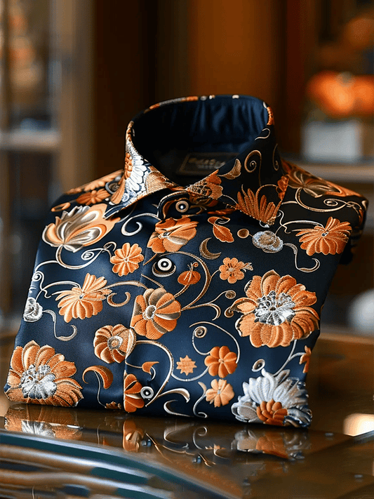 Men's Satin Luxe Print Short Sleeve Button Shirt