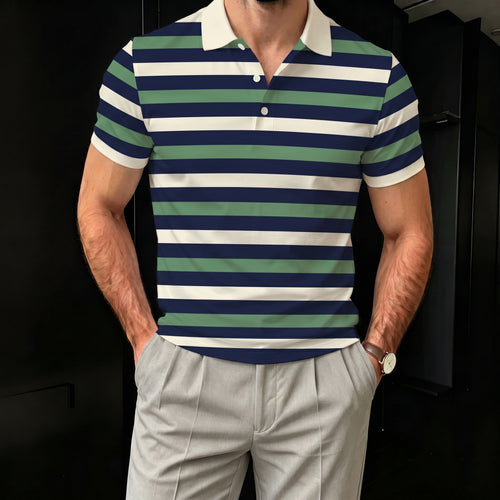 Men's Casual Green white And Black Splice Polo Shirt