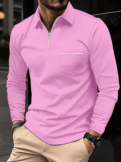 Sports Casual Slim Fit Long Sleeve Half Zip Polo Shirt