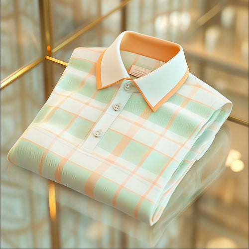 Men's Business Casual Jacquard Button Short Sleeve Polo Shirt