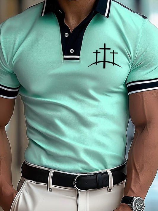 Men's Retro Faith Design Printed Comfortable And Breathable Casual Polo Shirt