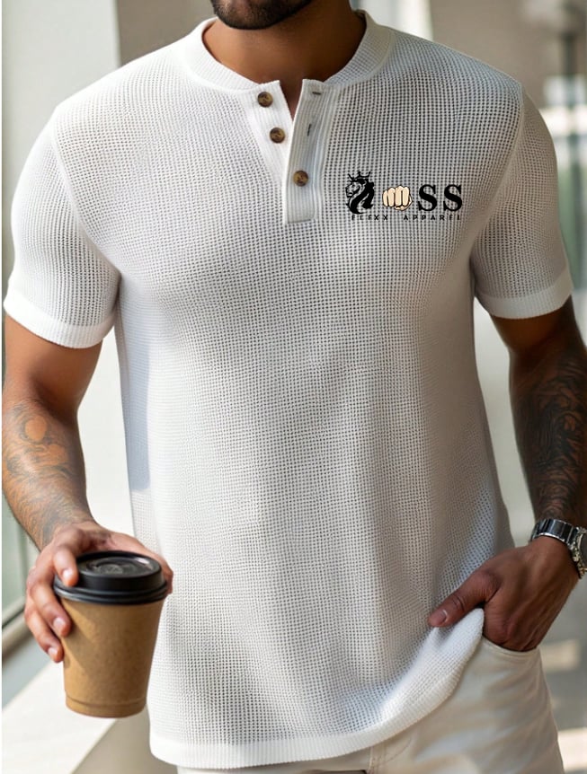 Men's Casual Retro Business Waffle Polo
