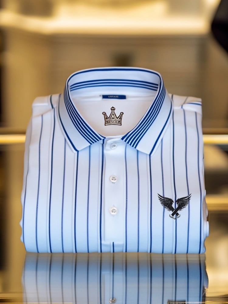 Men's Classic Business Check Logo Button Short Sleeve Polo Shirt