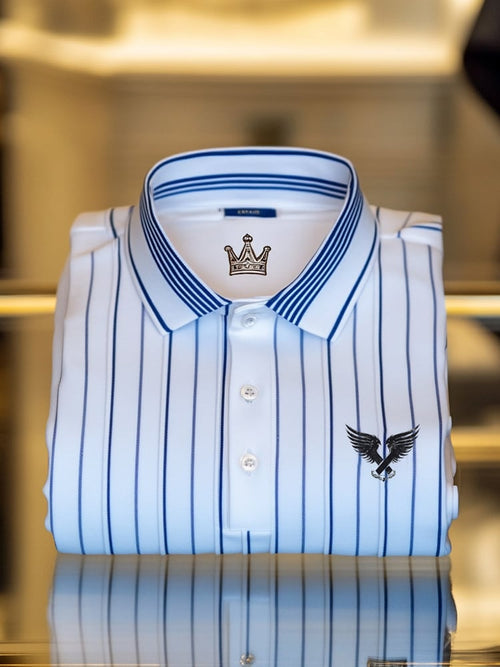 Men's Classic Business Check Logo Button Short Sleeve Polo Shirt