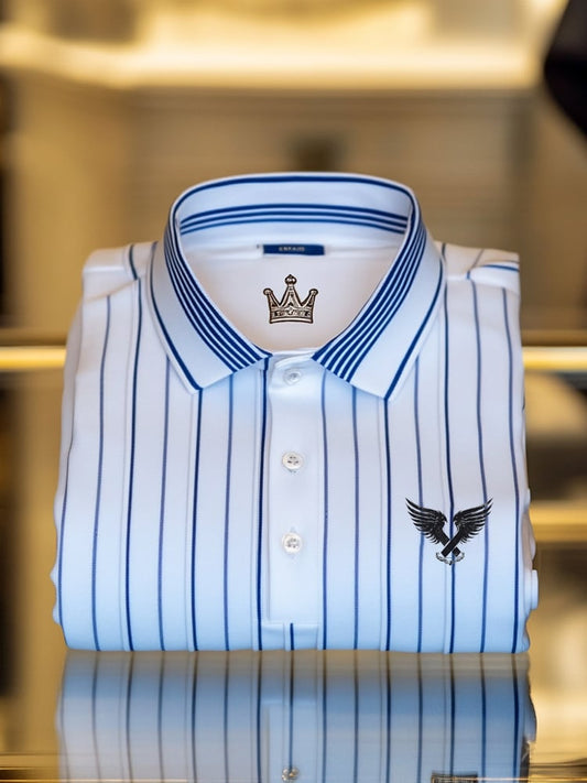 Men's Classic Business Check Logo Button Short Sleeve Polo Shirt