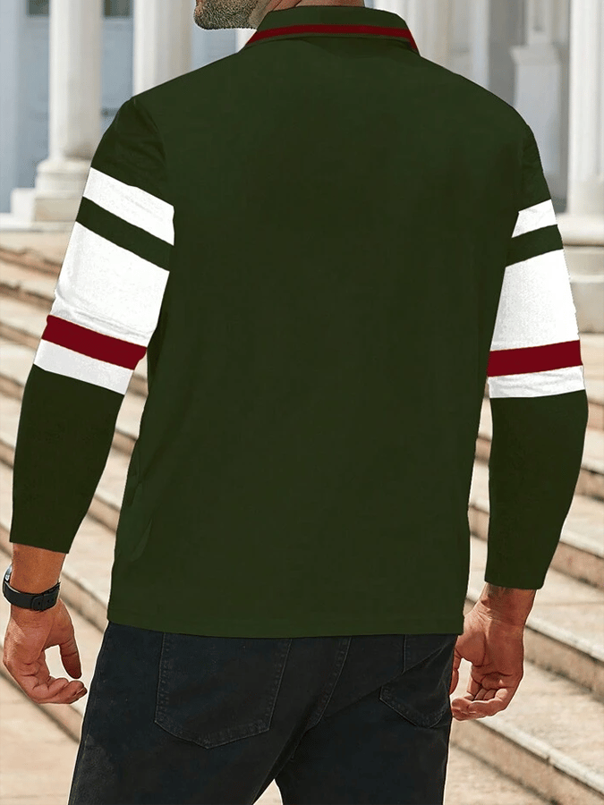 Men's Striped Business Casual Long Sleeve Polo Shirt