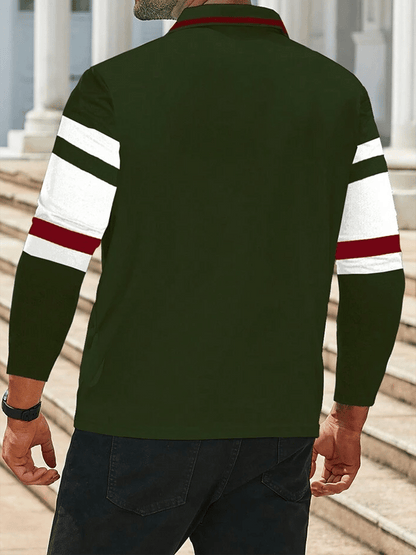 Men's Striped Business Casual Long Sleeve Polo Shirt