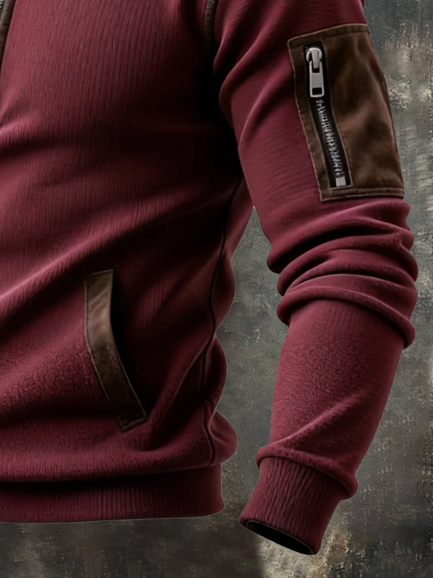 Men's Vintage Suede Patchwork Comfortable Color-Block Zip-Up Sweatshirt