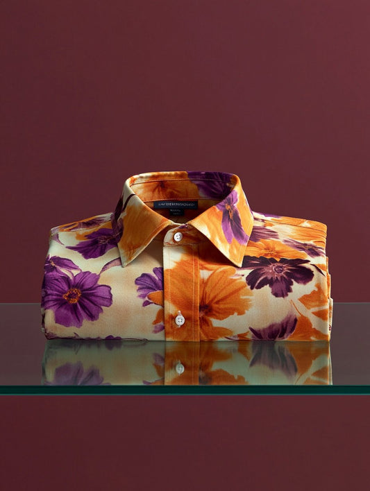 Men's business casual floral lapel short-sleeved shirt