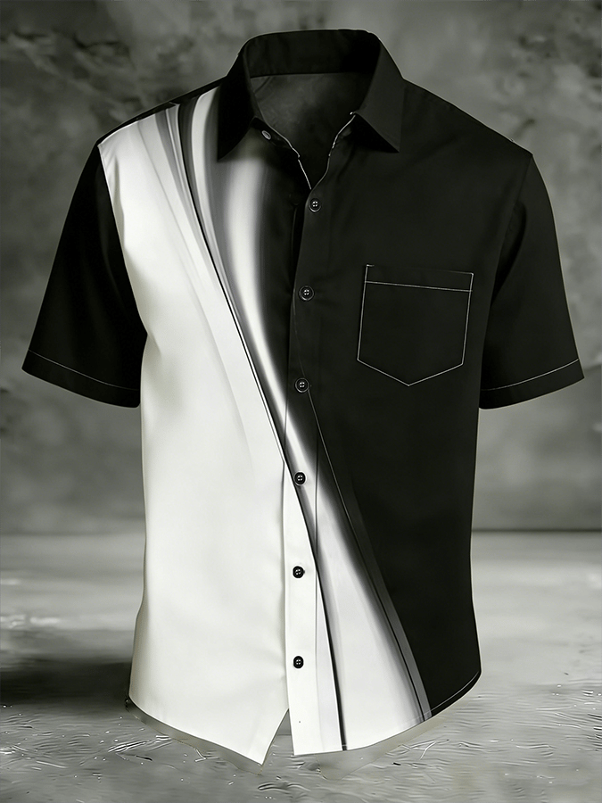 Men's Vintage Abstract Art Print Short-Sleeved Pocket Shirt
